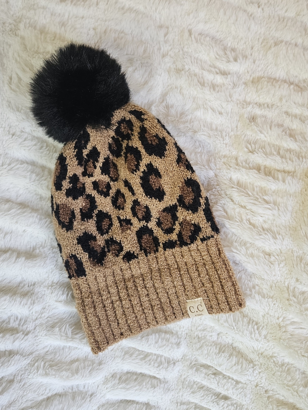 C.C Kids Leopard Pom Beanie - Brown & Black